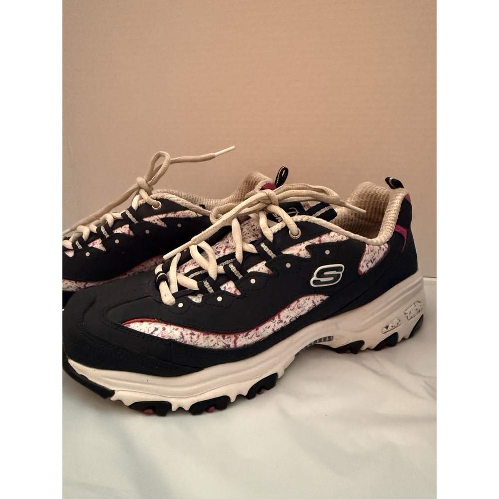SKECHERS D'Lites Memory Foam Sneakers Blue Pink White Speckled Athletic Confetti